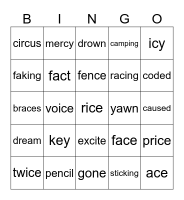 Plus 53 only sight and sound 25 words Bingo Card