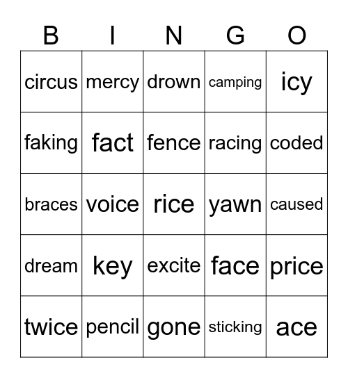 Plus 53 only sight and sound 25 words Bingo Card