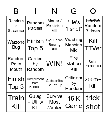 Warzone Duos Bingo Card