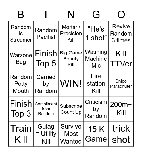 Warzone Duos Bingo Card