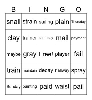 Lesson 84 ( AI  AY ) Bingo Card