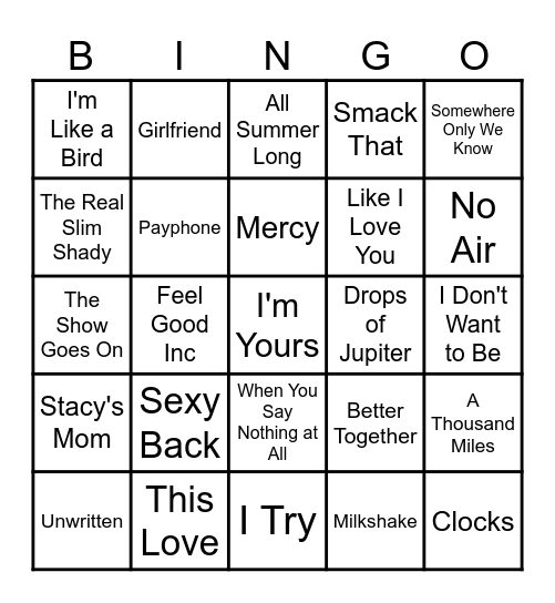 Welcome To The Millennium Bingo Card