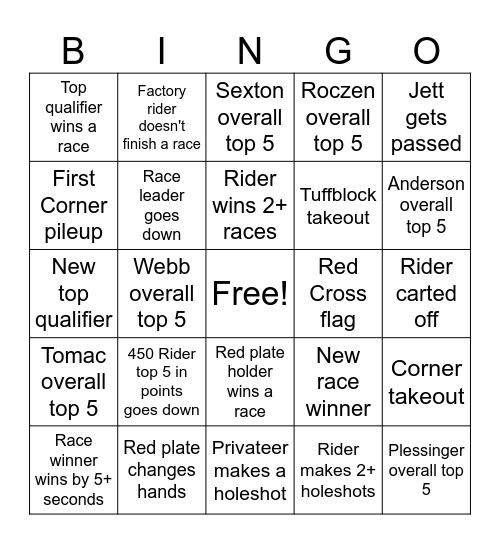 Triple Crown Supercross Bingo Card