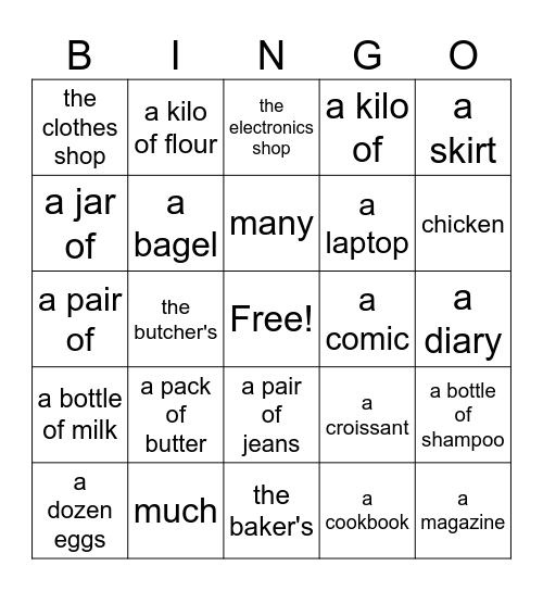 Let's go shopping! Bingo Card