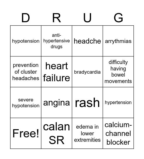 3rd Verapamil Bingo Card