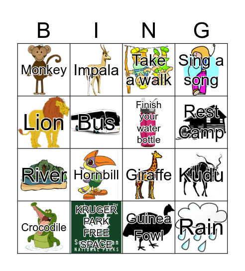 Kruger Park Bingo Card