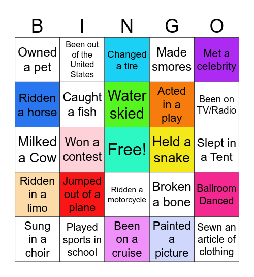 Have You Ever? Bingo Card