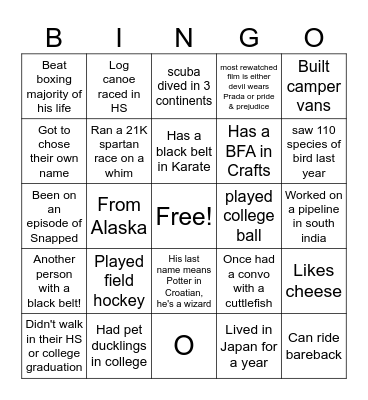 Get to know your co-workers by finding someone who Bingo Card