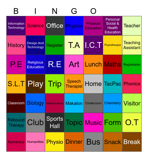 Lessons and School Activities Bingo Card