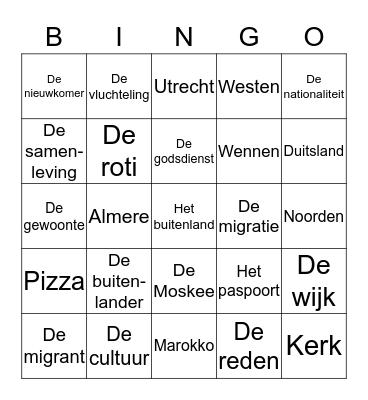 Waar komen Nederlanders vandaan? Bingo Card