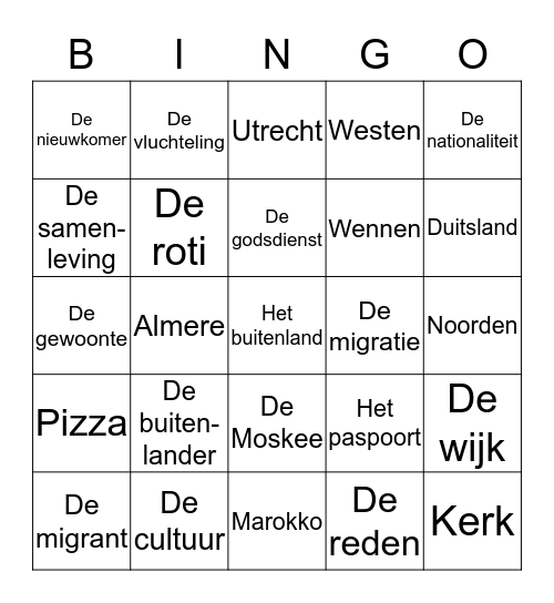 Waar komen Nederlanders vandaan? Bingo Card