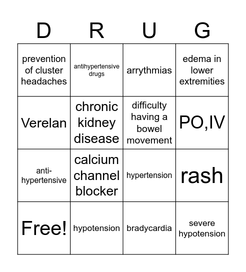 Verapamilll TEST Bingo Card