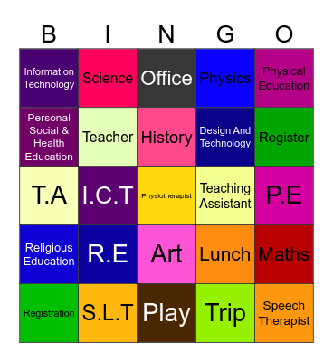Lessons and School Activities Bingo Card