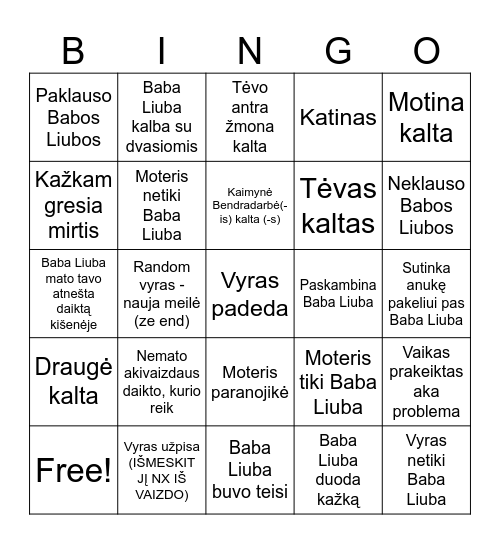 Baba Liuba Bingo Card