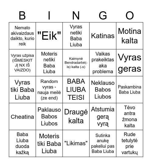 Baba Liuba Bingo Card