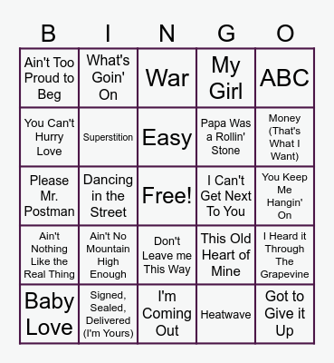 MUSIC BINGO at the Ann Arbor Eagles! Bingo Card