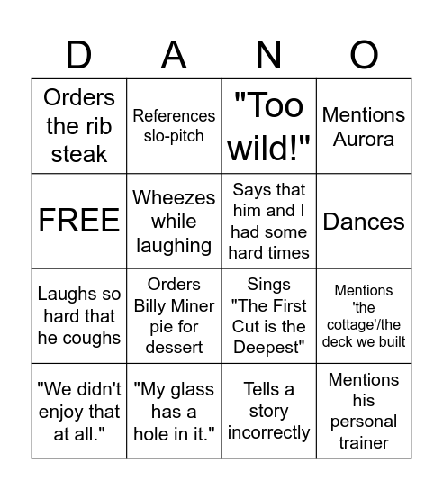 Dan McGeown Bingo Card