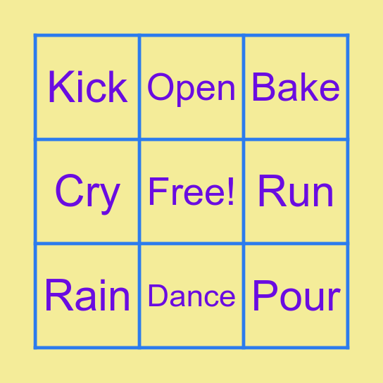 Verb Bingo ! Bingo Card