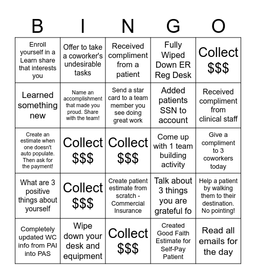 ER Patient Access B-I-N-G-O!!! Bingo Card