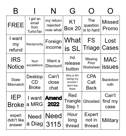 Turbotasic Bingo Card