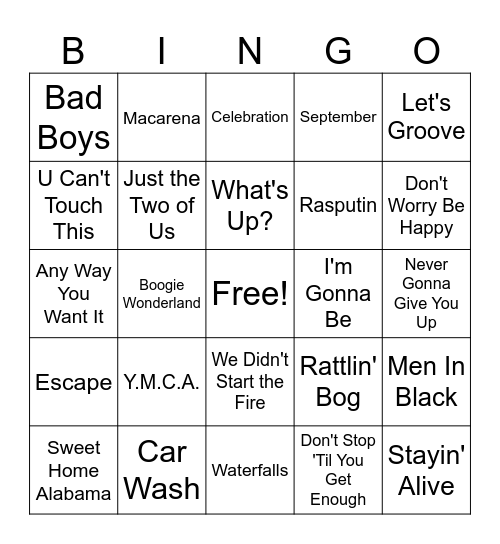 Funky Bangers Bingo Card