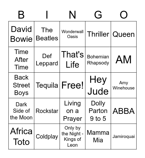 Best songs IN THE WORLD Bingo Card