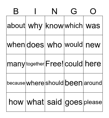 END OF YEAR SIGHT WORD BINGO Card