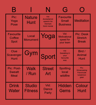 Survivor Sweat Challenge! Bingo Card