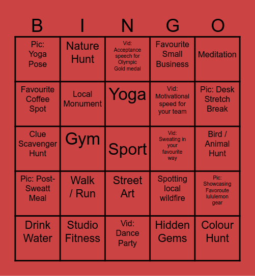 Survivor Sweat Challenge! Bingo Card