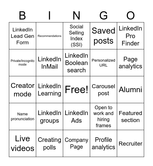 LinkedIn Bingo Card