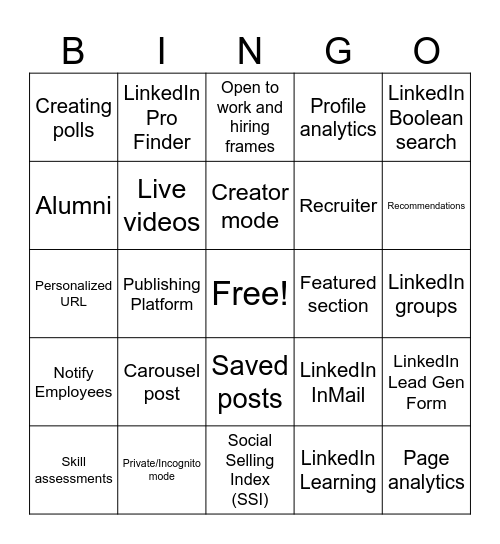 LinkedIn Bingo Card