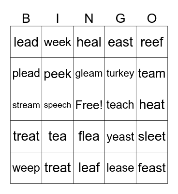 Lesson 85  (EE  EA) Bingo Card