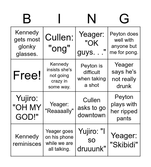 Glonk BINGO Card