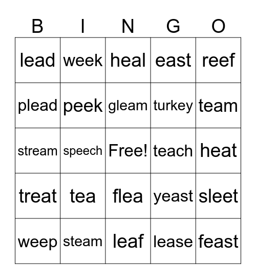 Lesson 85  (EE  EA) Bingo Card