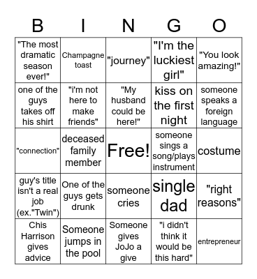 JoJo Bachelorette Bingo! Bingo Card