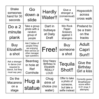 Woodstock Bar Hop Bingo Card