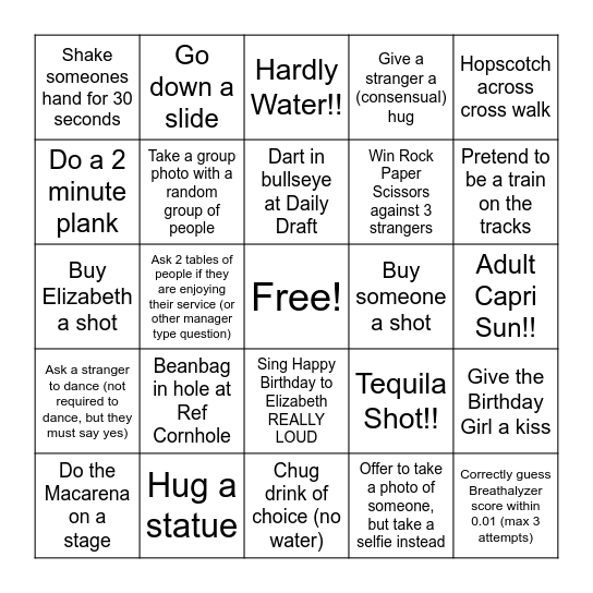 Woodstock Bar Hop Bingo Card