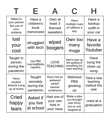 Early Childhood Educator Bingo Card