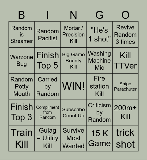 Random Duos Bingo Card