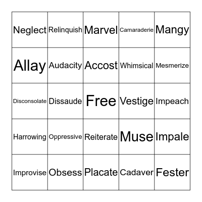 LOF VOCABULARY 7-12 Bingo Card