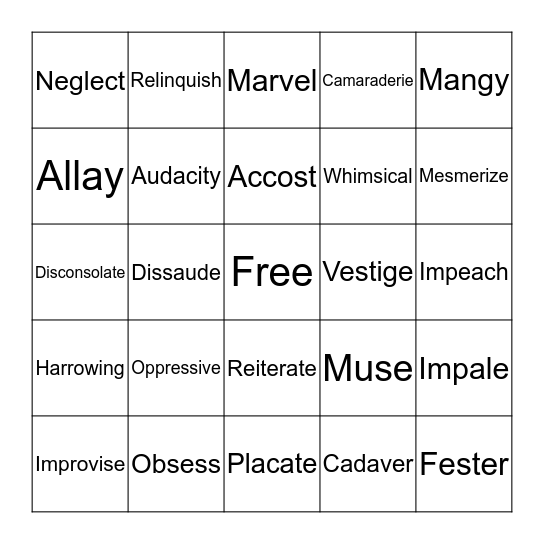 LOF VOCABULARY 7-12 Bingo Card