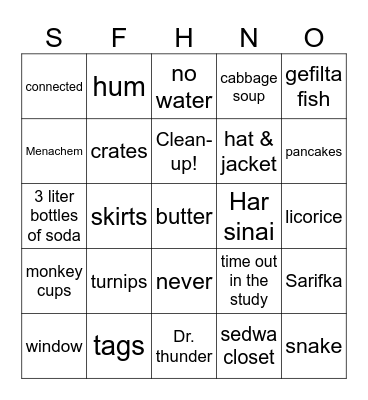 Shragi and Numi Bingo Card