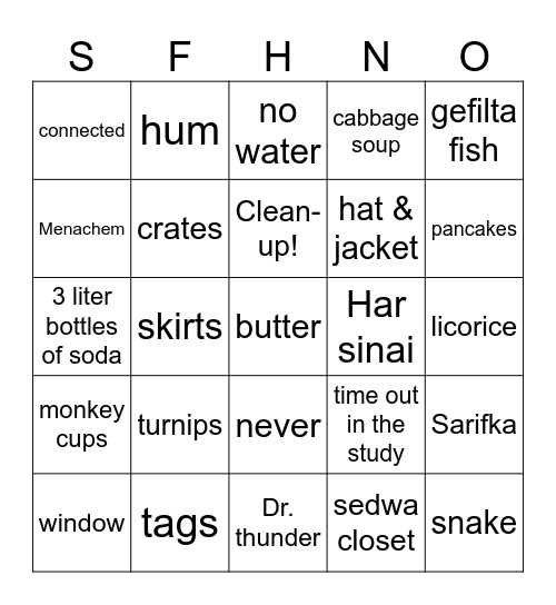 Shragi and Numi Bingo Card