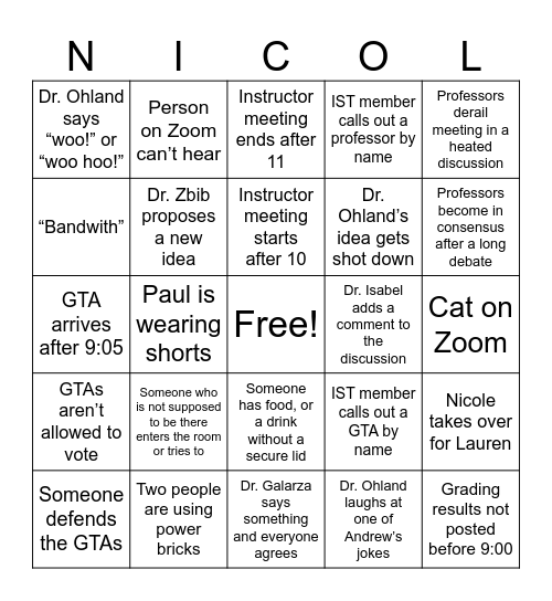 TT Bingo Card