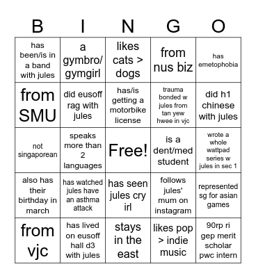 get to know each other Bingo Card