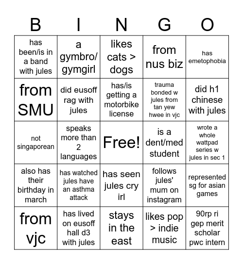 get to know each other Bingo Card