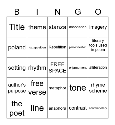 The End and the Beginning BINGO Card