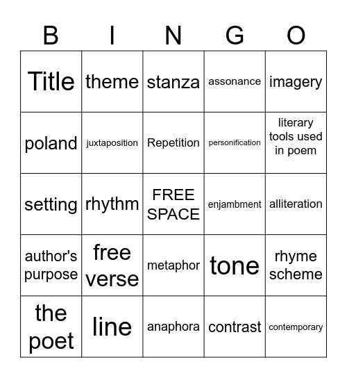 The End and the Beginning BINGO Card