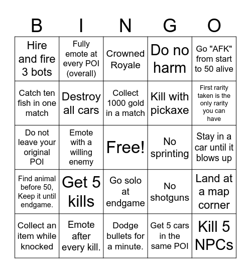 Fortnite Bingo Redux Bingo Card