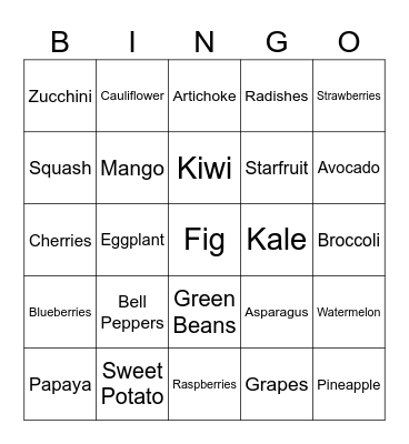 Fruits & Vegetables Bingo Card